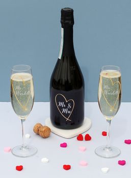 Mr And Mrs Personalised Prosecco Gift Set And Flutes, 3 of 3
