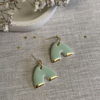 Ceramic Earrings Mint Arch Gold Lustre, 3 of 4