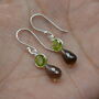 Smoky Quartz Peridot Earrings: Gold, Silver,Dangle Drop, thumbnail 1 of 6
