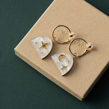 Crescent Moon And Star Arc Hoop Earrings, Gold Colour, 2 of 9