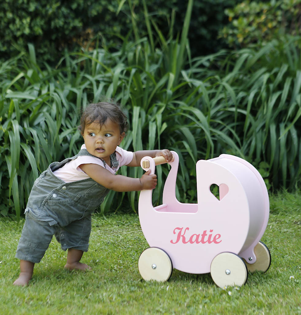 Personalised Light Blue White Red Or Pink Toy Pram By Oskar