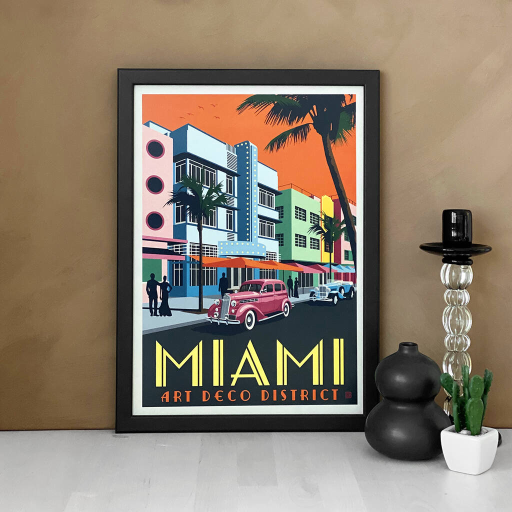 Miami Art Deco District Travel Print By I Heart Travel Art