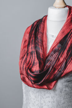 100% Mulberry Silk Scarf, Red And Black, 5 of 6