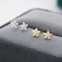 Tiny Cz Flower Stud Earrings In Sterling Silver, thumbnail 4 of 12