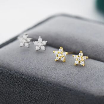 Tiny Cz Flower Stud Earrings In Sterling Silver, 4 of 12