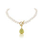 Mustique White Pearl Necklace With Aqua Chalcedony Drop, thumbnail 5 of 6