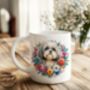 Personalised Shih Tzu Summer Floral Dog Wreath Gift Keepsake Mug, thumbnail 1 of 2