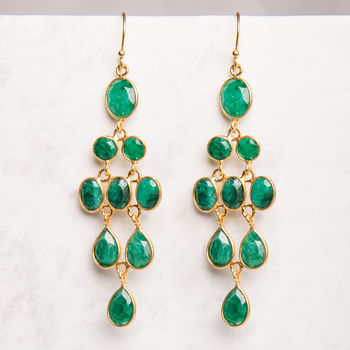 Emerald Gold Plated Chandelier Earrings, 2 of 6