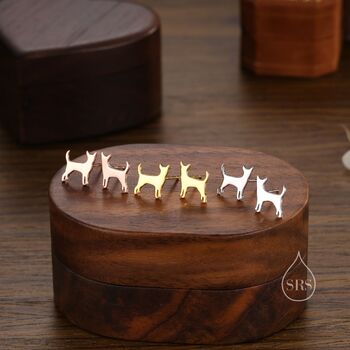 Sterling Silver Tiny Chihuahua Dog Stud Earrings, 3 of 11