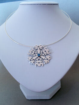 Silver Snowflake Necklace With Swiss Blue Topaz, 5 of 5