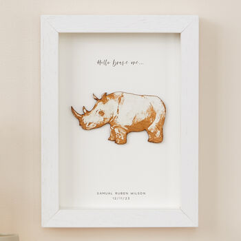 Personalised Rhino Wall Art New Baby Gift, 3 of 5