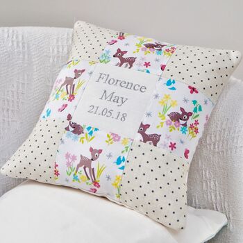 Baby Deer Name And Date Cushion, 2 of 5