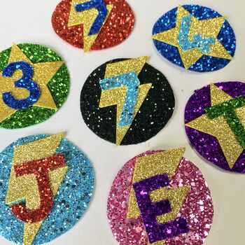 Custom Glitter Birthday Badge With Star Or Flash, 5 of 9