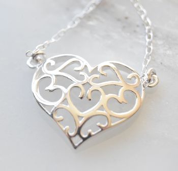 Sterling Silver Filigree Heart Necklace, 4 of 5