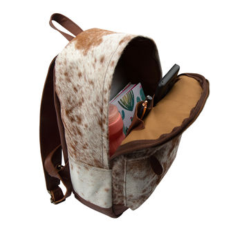 Natural Cowhide Leather Backpack In Brown And White, 5 of 8