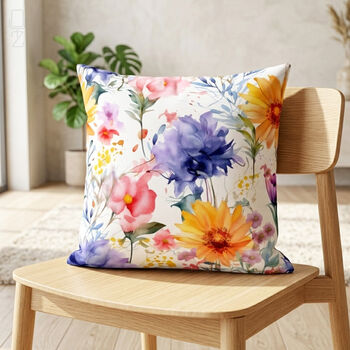 Rectangular Cushion Cover With Watercolor Wildflower Design, 9 of 12