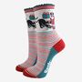 Women's Bamboo Socks Striped Christmas Cats, thumbnail 2 of 5