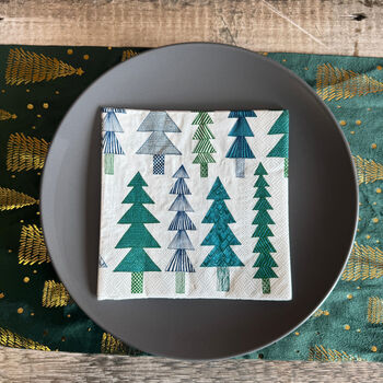 Elegant Green And Blue Christmas Tree Lunch Napkins X 20, 6 of 8