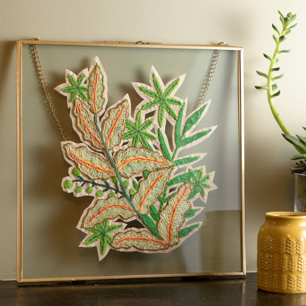 Botanical Fern Embroidery Gold Framed Art, 1 of 8