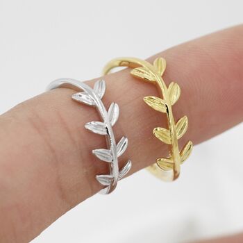Sterling Silver Olive Branch Leaf Ring, 4 of 12