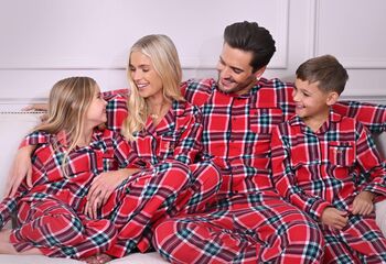 Unisex Kids Brushed Woven Red Check Pyjamas, 4 of 4
