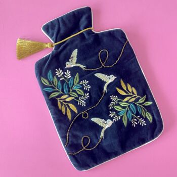 Luxury Embroidered Bird With Tassle Hot Water Bottle, 4 of 5
