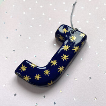 Personalised Handmade Navy And Gold Star Clay Hanging Letter, 2 of 4