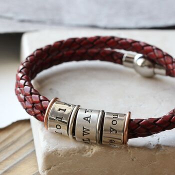 Men's Leather And Silver Story Bracelet, 6 of 12