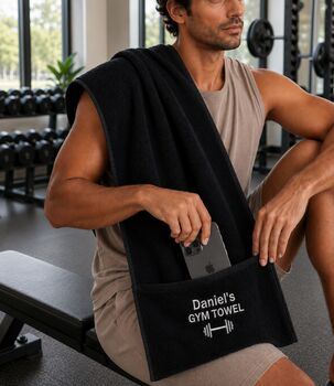 Personalised Embroidered Gym Towel With Zip Pocket, 2 of 2