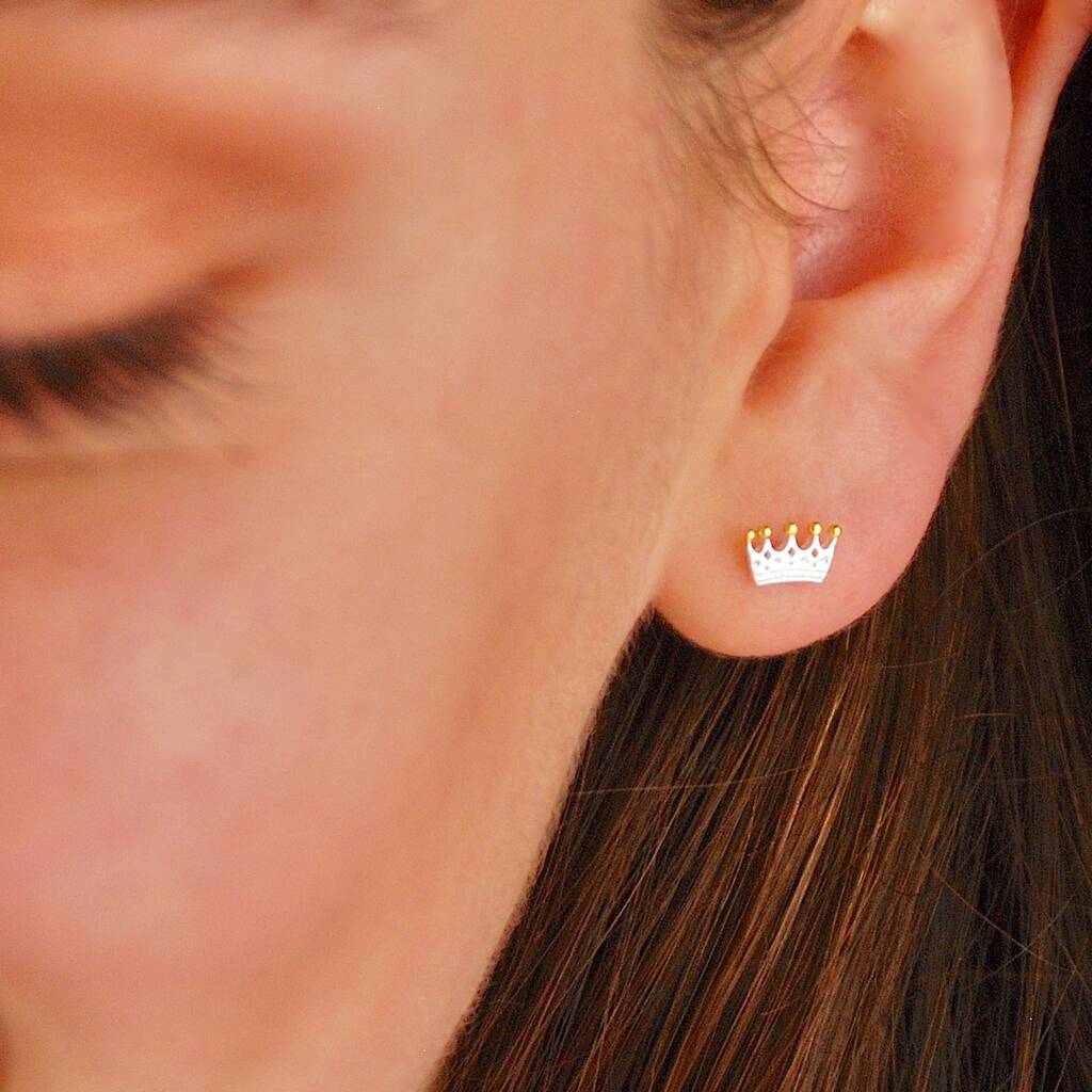 Sterling Silver Miniature Crown Stud Earrings By Penelopetom