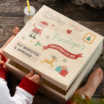 Personalised Children's Santa Christmas Eve Wooden Box, 4 of 12