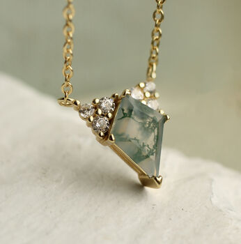 Art Deco Moss Agate Kite Necklace, 6 of 9