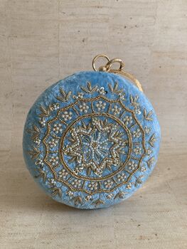 Blue Handcrafted Velvet Clutch Bag, 9 of 10