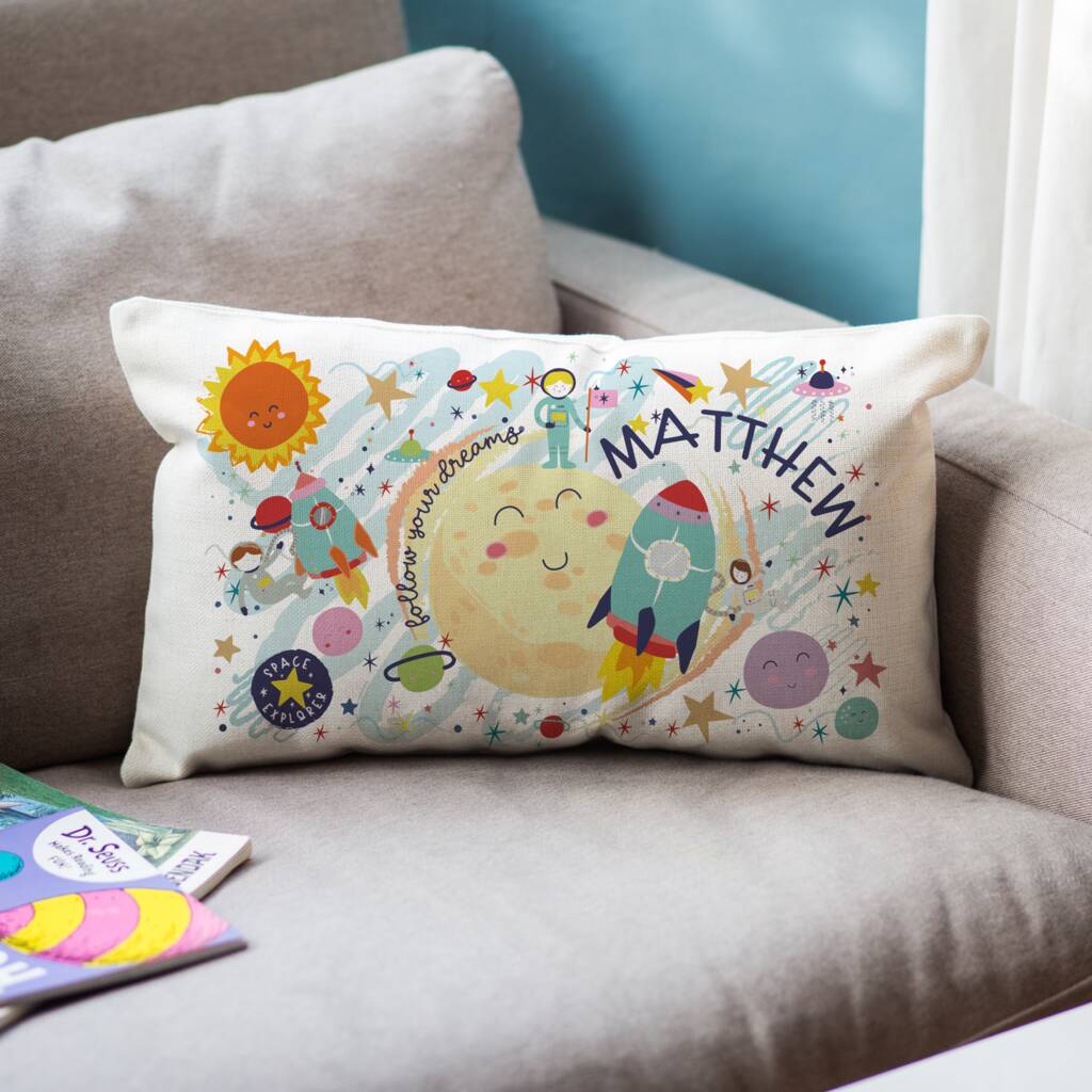 Outer Space Themed Personalised Kids Cushion By The Gifting Knot ...