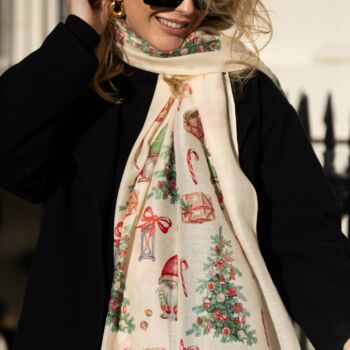 Christmas Gonks Print Scarf In Personalised Gift Box, 5 of 6