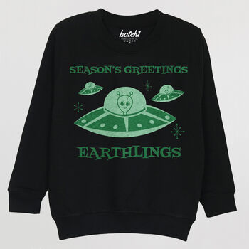 Seasons Greetings Earthlings Kids' Christmas Jumper, 3 of 3