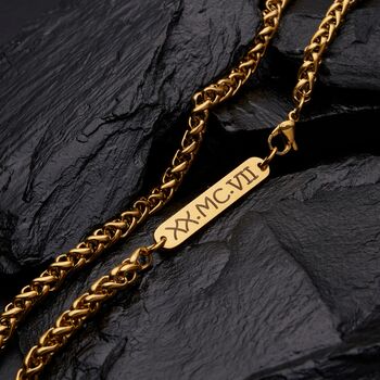 Engraved 5mm Gold Wheat Chain, 5 of 10