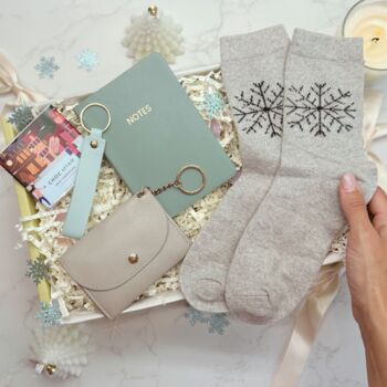 Christmas Gift For Her – Luxury Pink Set With Notebook, Purse, Keyring And Festive Socks, 8 of 10