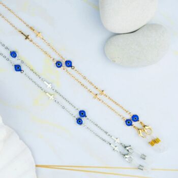 Gold Plated Evil Eye Cross Protection Eyeglass Lanyard, 3 of 5