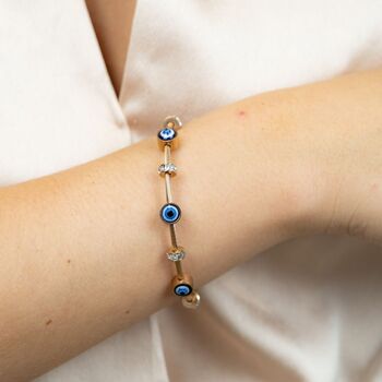 Blue Evil Eye Brass Zircon Magnetic Bangle Bracelet, 2 of 9