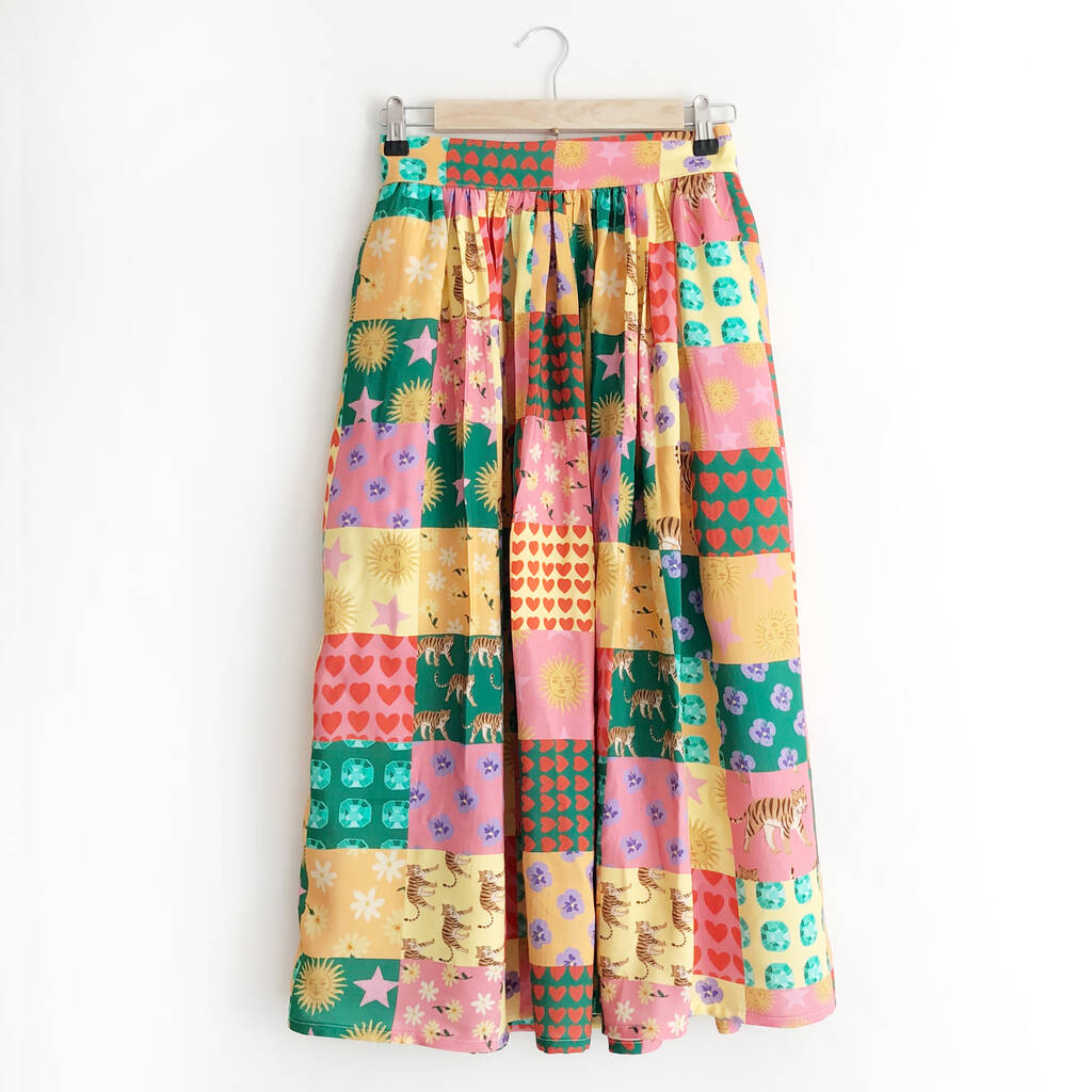 Bohemian Patchwork Print Midi Skirt, 1 of 6