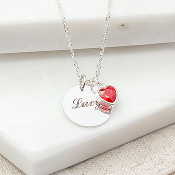 Engraved Necklace With Birthstone Heart Charm, 2 of 7