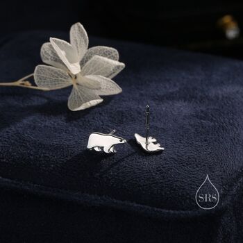 Polar Bear Stud Earrings In Sterling Silver, 7 of 12