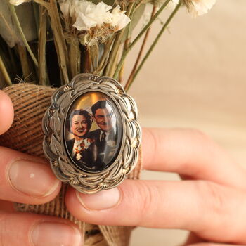 Personalised Pin Brooch With Photograph Bridal Bouquet, 2 of 8