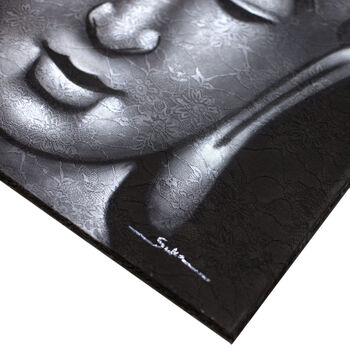 Buddha Painting Grey Brocade Detail, 3 of 5