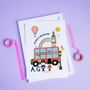 Personalised London Bus And Friends Wall Print | Big Red Bus | Bedroom Art, thumbnail 1 of 5