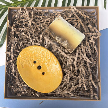 Mustard Lace Ceramic Soap Dish With Drainage, 5 of 6
