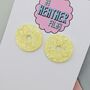 Circle Glitter Resin Earrings / Butter Yellow Earrings / Statement Studs / Modern Statement Fashion Earrings, thumbnail 3 of 9