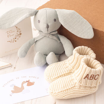 Baby Booties And Bunny Rabbit Toy Gift Set, 11 of 12