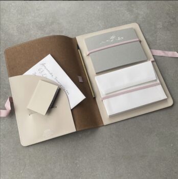 Notecards And Envelopes Recycled Leather Writing Set With Ribbon Icon And Ribbon Tie, 3 of 4